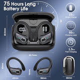 75hrs Bluetooth 5.4 Headphone Sport, 2026 Bluetooth Earbuds Stereo Deep Bass Over Ear Bud with Earhooks