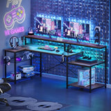 Bestier 71.5 inch Computer Desk with Power Outlets, L Shaped LED Home Office Desk
