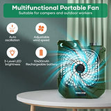 kejector Portable Rechargeable Camping Fan - Battery Operated Oscillating Fan Outdoor Travel Cordless Misting Fans with LED Lantern, USB Ports, Summer Personal Cooling Desk Fans for Tent (Green)