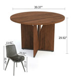 HIPIHOM Modern Round Dining Table Set for 2, 39.4" Walnut Kitchen Table with 2 PU Leather Chairs, 3-Piece Mid-Century Dining Room Set for Small Spaces, Pedestal Base & Ergonomic Padded Chairs
