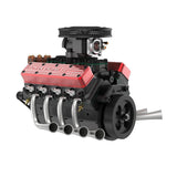 MechPuConToy Mini V8 Engine Model Kit that Runs, FS-V800WGPC 1/10 Scale 28cc Water-Cooled Four-Stroke OHV V8 Engine Model Kit, Build Your Own V8 Metal Engine that Works
