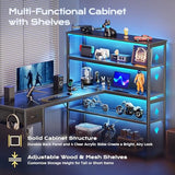 57 Inch L Shaped Gaming Computer Desk with Larger Open Cabinet, Reverisble Office Desk with Power Outlets