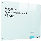 Magnetic Glass Whiteboard, 36"x48"(90x120cm) Frameless Dry Erase Board White Board Surface Wall Mounted for Office, Classroom & Home NEOBAN
