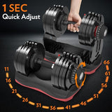ATIVAFIT Adjustable Dumbbell Set of 2, 11–66LB Quick Adjust Free Weights with Safety Lock & Anti-Slip Steel Handle, Space Saving Home Gym Equipment for Strength Training, Muscle Building & Full Body Workouts