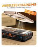 SOARAISE Solar Charger Power Bank - 48000mAh Wireless Portable Charger Built-in 4 Cables and 4 Solar Panels, PD QC 3.0 Fast Charging USB C Battery Pack with Flashlight for Camping Travel