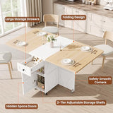 Space Saving Folding Dining Table for 2-4, Farmhouse Foldable Dining Table with Drawer and Storage Shelf