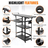 All-Steel AV Cart with Wheels and Power, Height Adjustable Media Workstation with Drop-Leaf Shelves for Projectors, Laptops & Printers