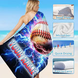 PoshWrap Baseball Beach Towel for Boys Personalized Kids Towels with Name - Custom Quick Dry Baseball Gifts for Summer Vacation (2 Sizes)