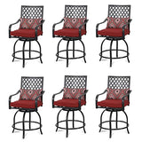 Sophia & William Outdoor Swivel Bar Stools Set of 6 Patio Bar Height Dining Chairs, All-Weather Metal Furniture Set with Armrest and Cushion for Garden Lawn Backyard, Red