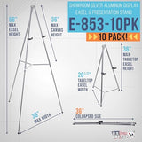 Art Supply 66" High Gallery Silver Metal Display Easel (10 Pack) - Large Adjustable Height Portable Easel Stand