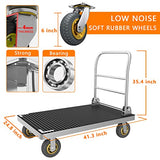 Platform Truck Cart, Foldable Push Cart Dolly Large Flatbed w/Rubber Mat and 6'' Wheels