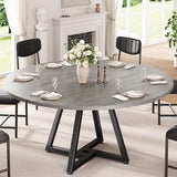 Jocoevol 51“ Round Kitchen Dining Room Table for 6-8, Circle Dining Dinner Table with Pedestal Metal Frame, Space Saving Wood