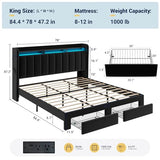 Allewie King Size Bed Frame with 2-Tier Storage Headboard & 2 Large Drawers