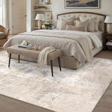 WondRg 5x7 Washable Area Rug Beige Grey Abstract Non Slip Soft Medium Pile Rug for Living Room Bedroom Dining Room Office Neutral Modern Indoor Throw Carpet for Home Decor