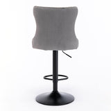 MOOLSUN Rotating Velvet Bar Stools Set of 6, Modern Padded with Nailhead Trim and Tufted Back, Adjustable Swivel Counter Height Stools for Kitchen Island, Bar, Club,Gray(Black Base)