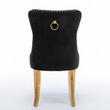 MOOLSUN Velvet Dining Chairs Set of 6, High Back Side Chairs, Modern Padded High-End Tufted Upholstered Chairs with Button-Tufted Back & Rear Pull Tabs, Gold Plated Leg E-Black(Gold Plated Leg)