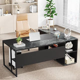 Large Executive Desk with File Cabinet, 71 inch L Shaped Computer Desk Office Desk | Home Office, Black LITTLE TREE