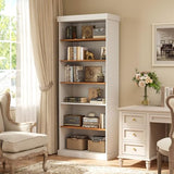 Vyre 70.8" Tall White Bookshelf, Farmhouse Modular Bookcase with 6-Tier Adjustable Shelves