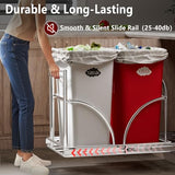 Under Sink Trash Can Heavy Duty Pull Out Trash Can Under Cabinet, Fits 2x35Qt (7-9 Gal) Commercial Trash Cans Cabinet Trash Bin