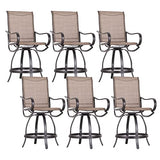 Sophia & William Patio Bar Stools Counter Height, Set of 6, Swivel Bar Chairs, Supports 300 lbs (Brown Fabric)