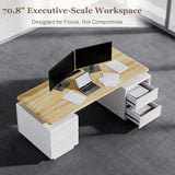 70.8" Executive Sit-Stand Desk with Storage, Modern White Electric Height Adjustable Office Desk