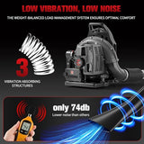 TDH Gas Backpack Leaf Blower, 2-Stroke Handheld Snow Blower with 665 CFM & 205 MPH High Power for Commercial Lawn Care, Yard Debris & Snow Removal,Black