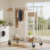 Raybee Heavy Duty Clothes Rack Load 485LBS, 74''W Clothing Rack with Mesh Shelf, Rolling Garment Rack with Adjustable Rail & Lockable Wheels