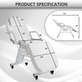 V VDLONSY Facial Chair with Wheels and 10X Magnifying Floor Lamp Esthetician Light 73inch Tattoo Chair with Stool Adjustable Tattoo Bed for Artist Facial Bed for Spa Beauty White