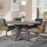 47-Inch Round Conference Table for 4-6 People, Wooden Meeting Room Table with Thicken Tabletop and Wood Base (Grey)