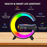 Wireless Speaker Charger Light, LED Bedside Lamp 4-in-1 Alarm Clock, Mood Light, Speaker & Wireless Charger(Black)