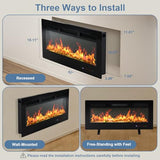 DUMOS 42" Freestanding Electric Fireplace, 1500W/750W Wall Mounted or Recessed Insert Fireplaces Heater with Remote Control,13 Adjustable Flame Color, 12H Timer, Touch Screen, Inky