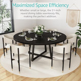 Black Round Dining Table for 6 - Modern Circle 51 Inch Large Room Kitchen Dinning Tables for 4 to 6 Person