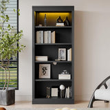 83.4" Tall Bookcase with LED Light, 5-Tier Wood Bookshelves with Adjustable Storage Shelves for Living Room Home Office