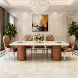 Tribesigns 78.74" Travertine Slab Dining Table for 8-10, Modern Horse Belly Dining Table, Luxury White & Brown Kitchen Table