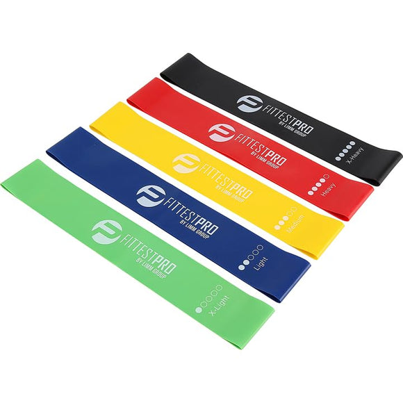 Fittest Pro by Limm Resistance Loop Exercise Bands with Instruction Guide and Carry Bag, Set of 5 Limm