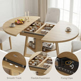 LIKIMIO 43"-59" Extendable Round Dining Table for 4-8, Transformer Oval Dining Room Table with Removable Leaves Space Saving