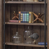 Martin Furniture Avondale 120" W Contemporary Wood Bookcase Wall with Ladder Storage Organizer Display, 5 Adjustable Shelves