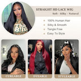 KKYST 30 Inch Straight Wigs Human Hair 200% Density Transparent 13x6 HD Lace Front Wigs Human Hair Pre Plucked Human Hair Lace Front Wigs for Women with Baby Hair Natural Black Wig Human Hair
