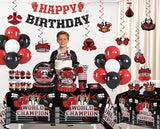 Boxing Party Decorations, All-in-one Boxing Party Supplies Includes Banner, Cake Toppers, Paper Plates, Napkins, Cups, and Tablecloth, Easy Setup Fight Night Boxing Match Party Decor, Serves 25