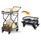 LeleCAT 2-Tier Storage Cart with Wheels, Heavy Duty Folding Rolling Cart