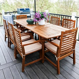 PHI VILLA 9 Pieces Acacia Wood Patio Dining Set for 8, Expandable Teak Dining Table & Wooden Chairs with Cushions