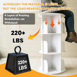 RUNSUNSPRI 4 Tier Rotating Bookshelf Tower, Spinning Bookshelf, Revolving 360° Bookcase Storage Round Carousel, White