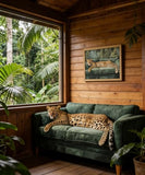 Framed Trendy Cheetah Wall Art Funky Leopard On Emerald Green Sofa Picture Wall Decor Eclectic Wildlife Poster Print for Living room Bedroom Home Decoration 12x16in