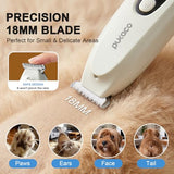 PUKACO Upgraded Mini Dog Paw Trimmer with LED Light, Low Noise Small Pet Hair Trimmer 18mm Wide Curved Blade, 35dB Cordless Waterproof Pet Paw Grooming Clippers for Dogs, Cats, Paws, Ears, Face, Rump