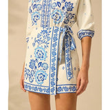 Talakeno Womens Summer Floral Wrap Short Skirt Tie Side High Waist A Line Beach Vacation Boho Mini Skirt(Light Blue, L)