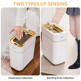 Pukomc Automatic Small Sensor Trash Can with Touchless Lid, 2.3 Gallon / 9L Smart Garbage Can, Quiet Close White Gold Waste Bin