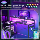 AODK Computer Desk, 56 Inch Gaming Desk with Led Lights & Power Outlet, Office Desk