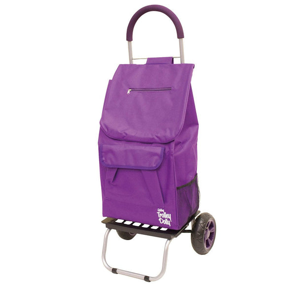 Trolley Dolly Purple Foldable Shopping cart for Groceries with Wheels and Removable Bag dbest products
