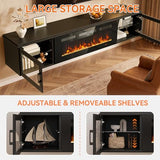 70" Floating TV Stand with 36" Electric Fireplace, Black & Black