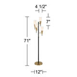 Possini Euro Design Quatro Mid Century Modern Tree Floor Lamp 71" Tall Black Warm Gold Metal 4-Light Frosted Glass Cone Shades Decor for Living Room Reading House Bedroom Home Office House